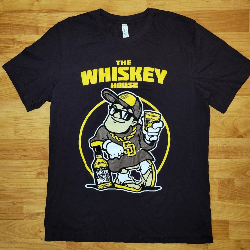 The Whiskey House San Diego Padres Promo, Booze Whiskey Brown T-Shirt, Large